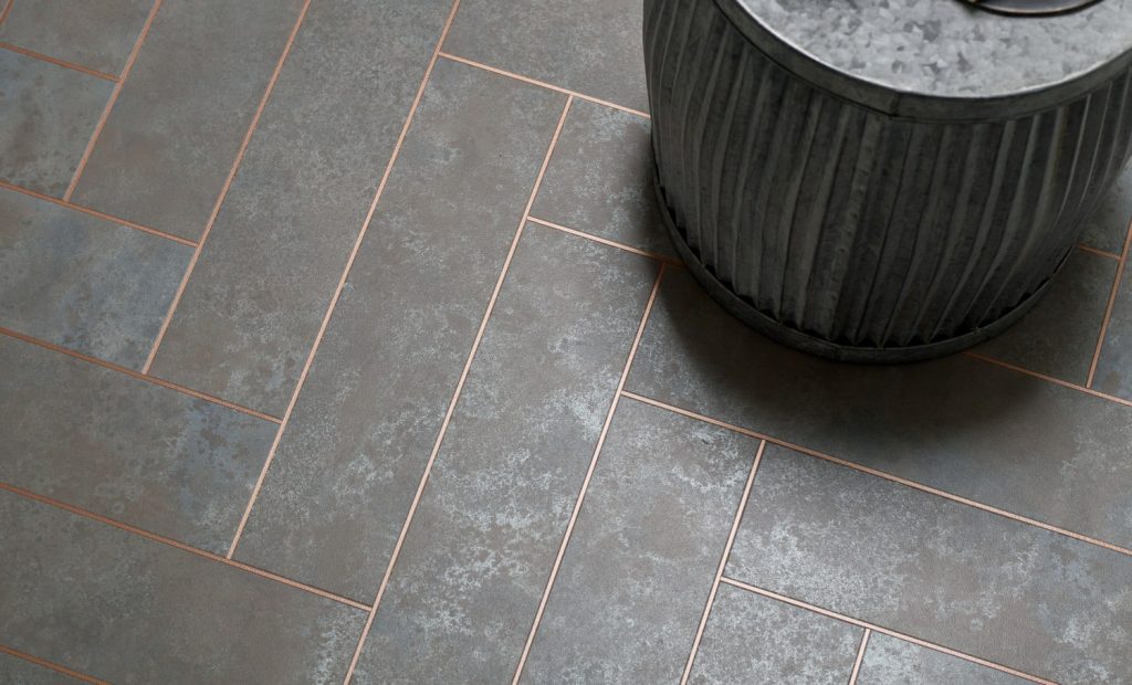 DC526 GreyBurnishedMetal LargeParquet 114x457mm PolishedCopper 3x915mm