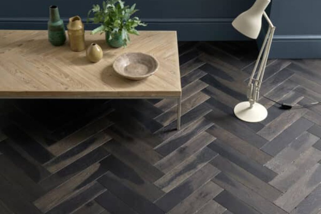 Dark Wood Flooring in Glasgow — Supply & Install 5 Goodrich Charred Oak Herringbone Cameo § 1 600x460 1 Woodpecker